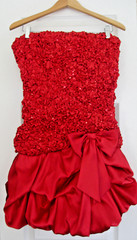 STEPPIN&rsquo; OUT Red Satin BUBBLE MINI DRESS CLUB/PARTY/HOLIDAY/SALSA Sequins 11/12