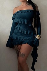 Women Private custom high quality sexy slight stretch patchwork solid ruffle