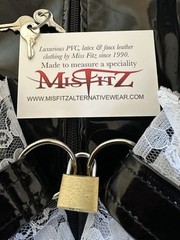 Misfitz blk PVC & lace padlock lockable sissy Maids hobble dress. SIZE 20. CD