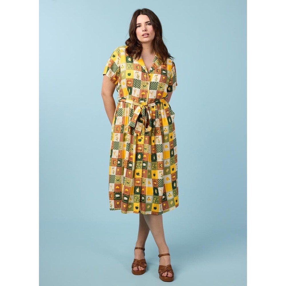 Yellow Green Joanie Carly Patchwork Print Dress Size US 14 New with tags