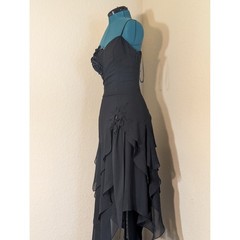 Elim Black Beaded Floral Asymmetrical Ruffle Formal Gown Dress Small Y2K Gothic