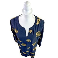 Cabi Occasion Dress in Swiss Dot Black Gold Rose Embroidered Size Small 3697