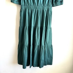 Sea NY Sibylle Solid Dress Forest Poplin Tiered Skirt Ruffle Pockets Medium