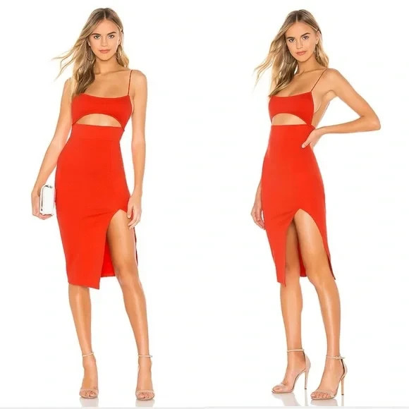 Superdown FAB! Trista Cut Out Side Slit Knee Dress in Poppy Red Size Medium