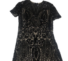 Leyidress Sexy Sequins Trumpet Mermaid Dress Black Short Sleeve Long Formal 14