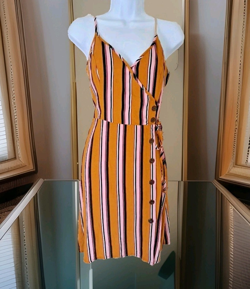 Xhilaration Sundress M Striped Faux Wrap Button Detail Adjustable Lightweight