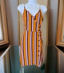 Xhilaration Sundress M Striped Faux Wrap Button Detail Adjustable Lightweight