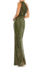 Ieena Mac Duggal Olive Green Sequin One-Shoulder Column Gown Size 6 $398