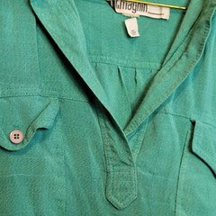 Vintage I Magnin Shirt Dress Green Pullover Size Small 80s Retro Dry Clean Only