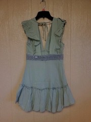 Deep V Ruffle Mini Dress Open Back Olive Green sz Small Knit NWOT Flutter Sleeve