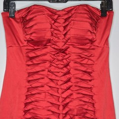 bebe Y2k Red Strapless Pixie Dress Pleated Ruched Bodycon Mini Small Origami