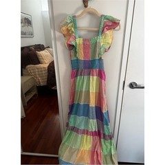 Gap Linen-Blend Colorful Pastel Flutter Sleeve Smocked Midi Dress NWT