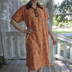 Vintage Charak Embroidered Floral Collared Midi Summer Dress Women&rsquo;s Size L/XL