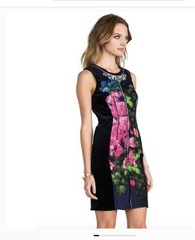 Tracy Reese Bejeweled Floral Print Panel VelvetCocktail Dress Sleeveless Size 4