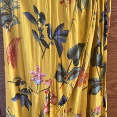 Warehouse Dress Yellow Tropical Floral 16 Ruffle Side Tie Adjustable 100%Viscose