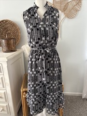 Emma James Dress Long Black White Polka Dot Sleeveless Belted Ankle Length Small