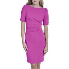 DKNY Women&rsquo;s Short Sleeve Ruched Knee Length Sheath Dress Button Raspberry 12