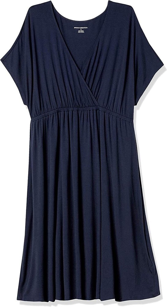 Essentials Women&rsquo;s Standard Solid Surplice Dress, Navy, XX-Large