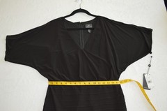 Adrianna Papell Beaded Trim Pintuck Dress Split Sleeve Black LBD Size 12 NWT