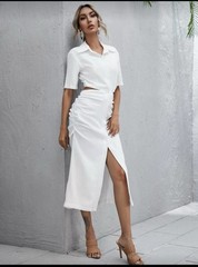 Aveloria Button Front Ruched Detail Cut Out Shirt Dress