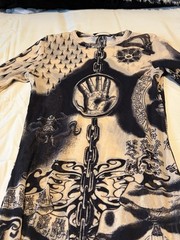Jean Paul Gaultier Love Moi Mesh Graphic Print Maxi Bodycon Dress XS Beige