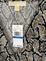 Michael Michael Kors Snake-Print Long Sleeve Button Front Ruched Dress XL
