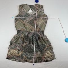 Nylon Apparel Mixed Patchwork Paisley Sleeveless Ruffle Dress Medium
