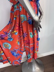 Twinset U&B Dress XL NWT Red Ocean Print V Neck Tassel Belt Resort
