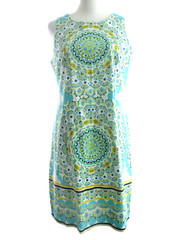 London Times Dress 6 Sleeveless Sheath Shift Blue Green Aqua Medallion Mandala