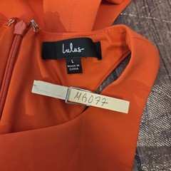 Lulus Masterfully Mod Side Button Midi Dress Womens L Bright Orange Retro Mod