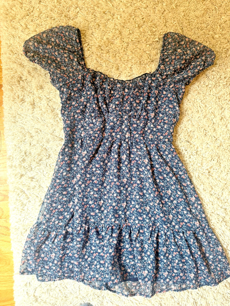 Altar&rsquo;d State Navy Floral Mini Flowy Sheer Empire WaistDress Boho Cottage chic L