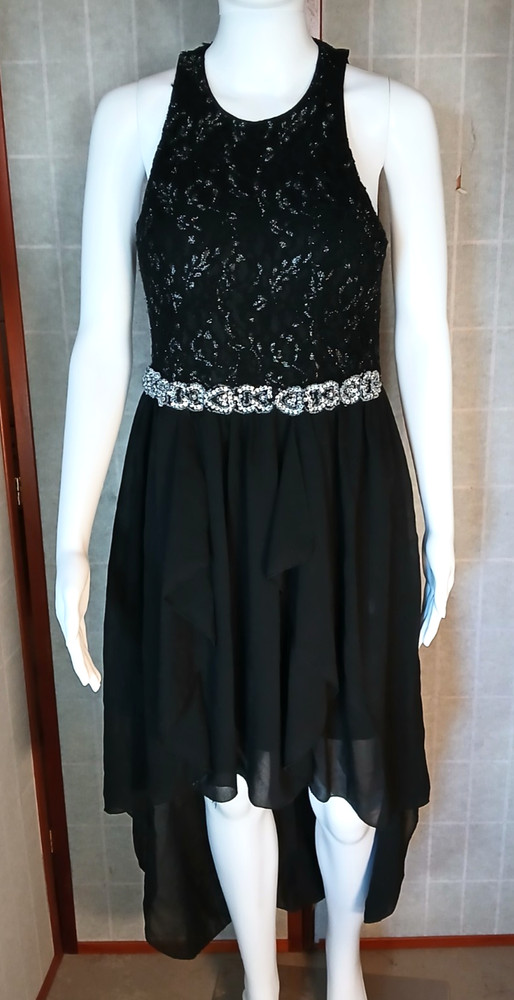Mujer Moderna Size Medium Black Evening Dress Sequin Beaded Waist Sparkled Top