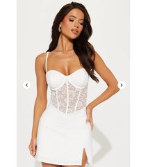 ​Fashion Nova Jamie Corset Lace Mini Dress White Size M NWT