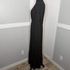 Yes Fashion Maxi Dress Women XXL Black Long Sleeve Ruffle Hem Stretch Pockets