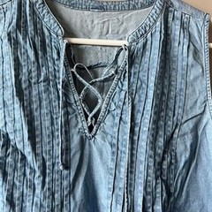 Boho Light Wash Denim Dress Medium Chambray Pintuck Lace Sleeveless Mini Peasant