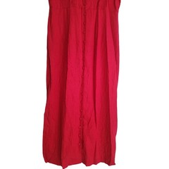 Red Linen Blend Button Down Sailor Collar Maxi Dress Size 10 Vintage Modest