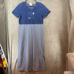Studio Ease Midi Dress Womens 10 Denim Blue Coastal Sea Shore Short Sleeve 90s