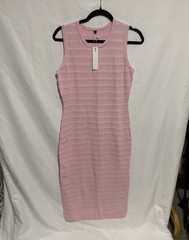 OUGES Pink Solid Knit Sheath Dress Sleeveless Round Neck Knee Length S