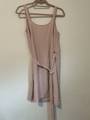 Everlane Pink Solid Wrap Mini Dress 4 Sleeveless V-Neck Tie Belted