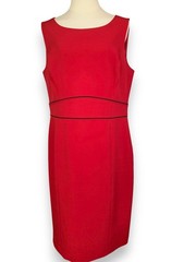 Black Label by Evan-Picone Sheath Dress w/ Black Waist Piping, Ruby Red, Size 14