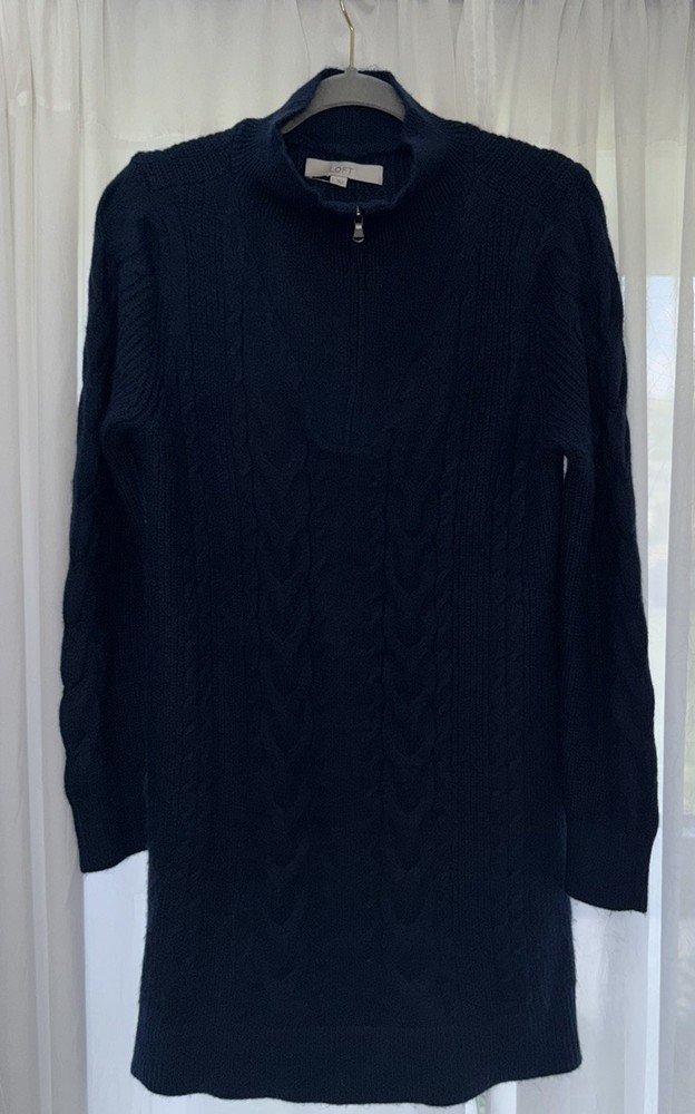 ** Loft sz Large ~ Cable Half Zip Sweater Dress – Deep Space Blue ~ NWT!