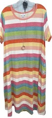 NWT LuLaRoe 2XL Green Blue Red Peach Yellow Gray White Striped Jessie Dress