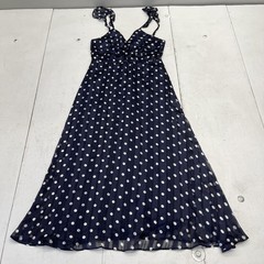 Dee Elly Dress Womens XS Blue Polka Dot V Neck Midi Pleated Chiffon Sundress