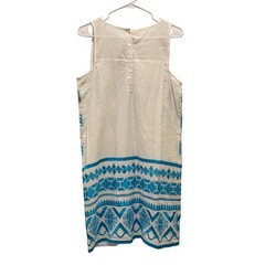 Gretchen Scott Sleeveless Shift Dress Small White Blue Green Embroidered Cotton