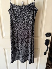 Kenneth Cole New York Black & White Geometric Slip Dress Sleeveless Midi Tie