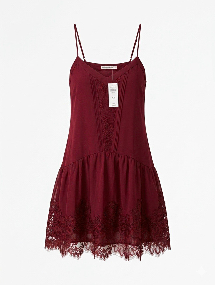 Abercrombie & Fitch NWT Burgundy Lace Hem Strappy V-Neck Drop-Waist Slip Dress M