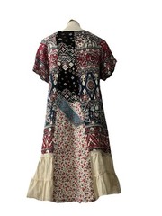 Unbranded Boutique Dress M Patchwork Ruffled Shift Mini Boho Cottagecore NWOT