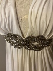 Sky Brand Dress White Silver M Medium Grecian Crystals Rhinestone NWT NEW