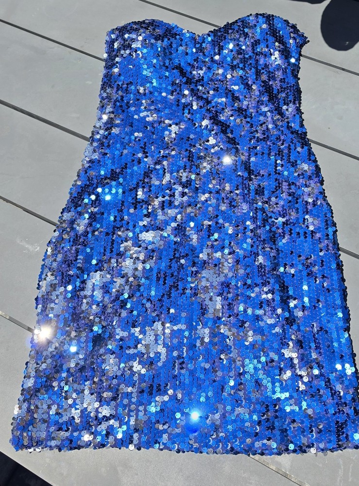 As U Wish Blue Sequin Strapless Bodycon Short Lined Zipper Party Dress S