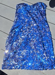 As U Wish Blue Sequin Strapless Bodycon Short Lined Zipper Party Dress S
